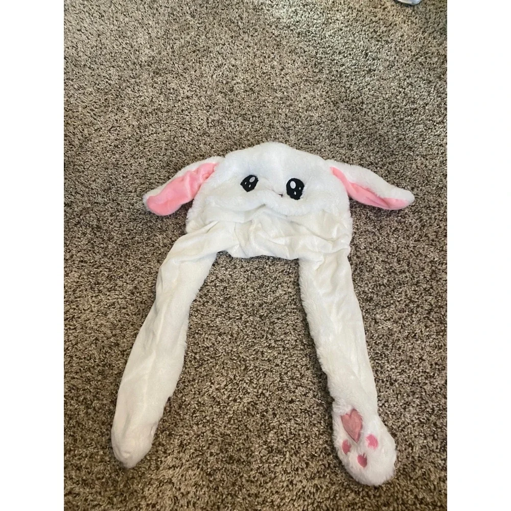 White Plush Moving Bunny Ears Hat Interactive Kawaii Fluffy Costume Accessory